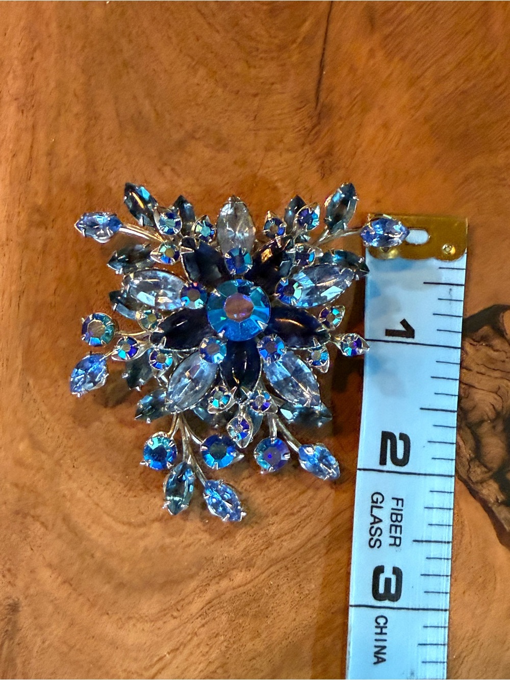 Blue Crystal Floral Statement Brooch - Picture 3 of 4